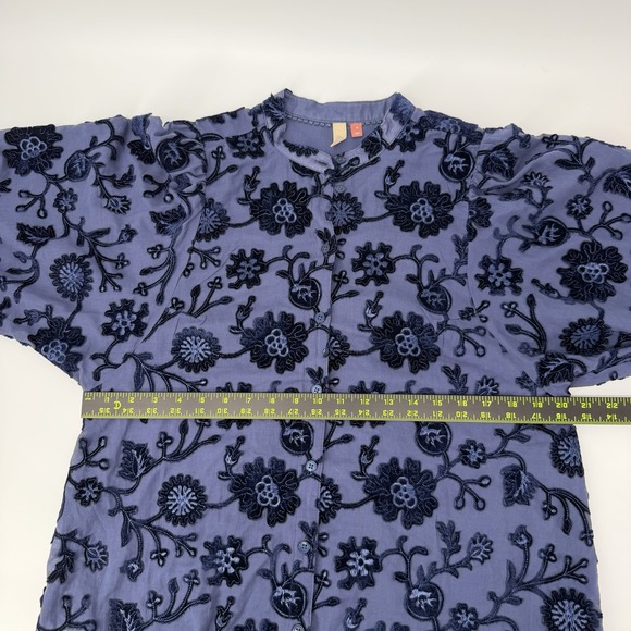 Anthropologie Pilcro Blue Velvet Appliqué Button Down Top Size Medium - Picture 10 of 12